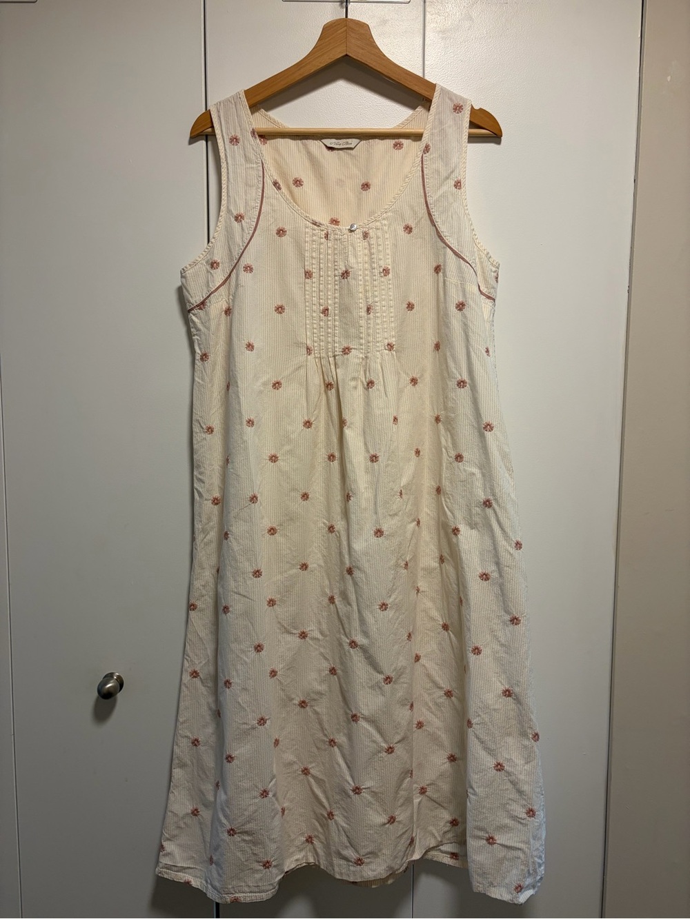 Nora Rose Cyberjammies Cream Maxi Nightdress Pink Floral Embroidery Cotton